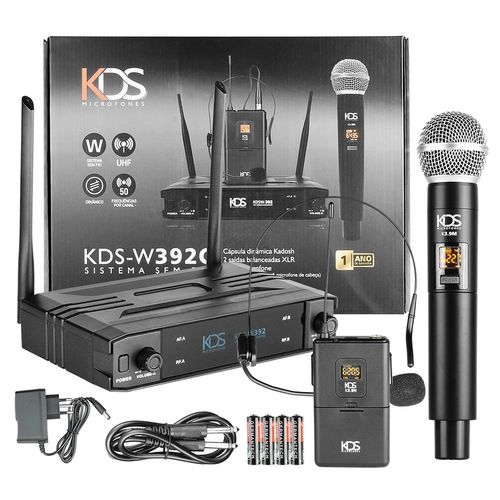 MICROFONE SEM FIO DE MAO COM HEADSET UHF K-392C KADOSH