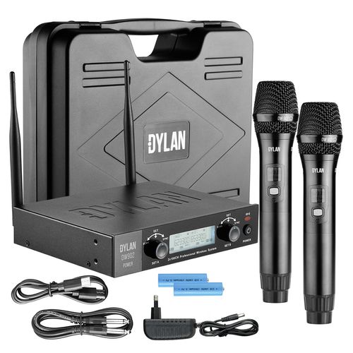 MICROFONE SEM FIO DE MAO DUPLO UHF FREQUENCIA VARIAVEL DW-902 POWER DYLAN