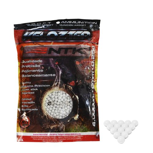 ESFERA PLASTICA BBS 6MM PARA AIRSOFT 4000UN 0,25G BRANCA VELOZTER NAUTIKA