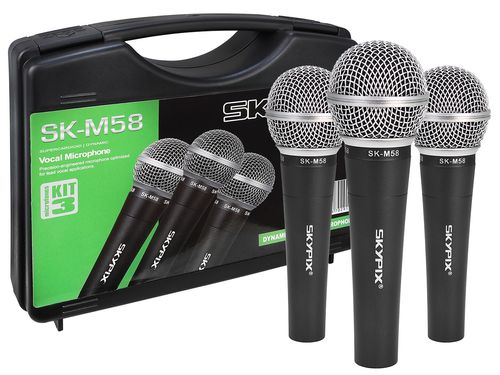 KIT 3 MICROFONES DE FIO COM MALETA SK M58-3 SKYPIX