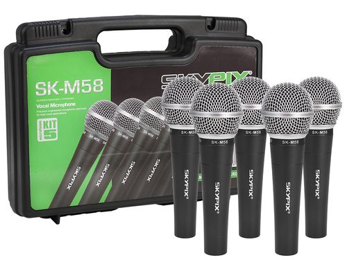KIT 5 MICROFONES DE FIO COM MALETA SK BM58-5 SKYPIX