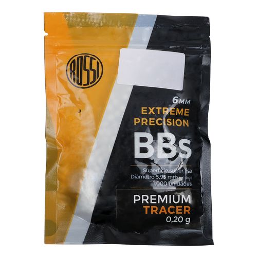 ESFERA PLASTICA BBS 6MM PARA AIRSOFT 1000UN 0,20G PREMIUM TRACER ROSSI