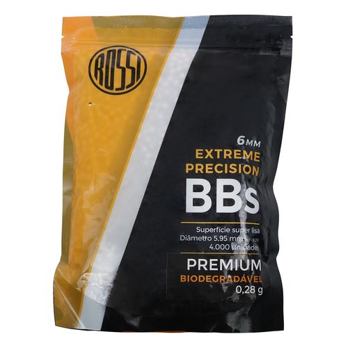 ESFERA PLASTICA BBS 6MM PARA AIRSOFT 4000UN 0,28G PREMIUM BIODEGRADAVEL BRANCA ROSSI