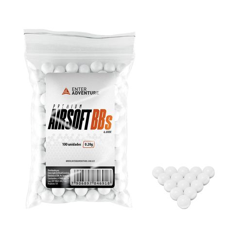 ESFERA PLASTICA BBS 6MM PARA AIRSOFT 100UN 0,20G ENTER ADVENTURE