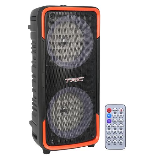 CAIXA DE SOM ATIVA 2 FALANTES DE 6,5 POLEGADAS 400W BLUETOOTH USB LED E BATERIA TRCX400 TRC