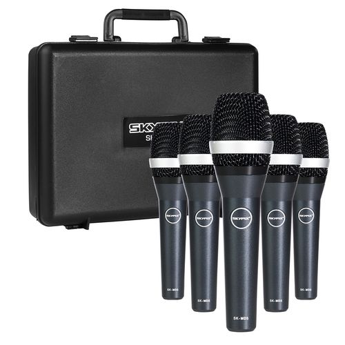 KIT 5 MICROFONE DE FIO E MAO CARDIOIDE DINAMICO SK-MD5 SKYPIX