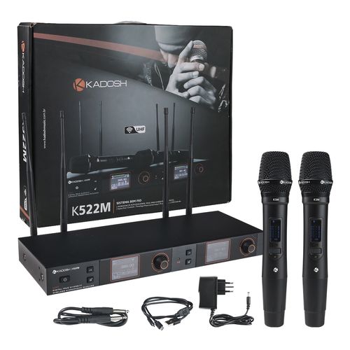 MICROFONE SEM FIO DE MAO DUPLO PROFISSIONAL UHF K-522 KADOSH
