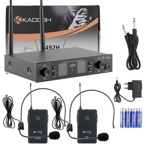 MICROFONE SEM FIO HEADSET DUPLO PROFISSIONAL DISPLAY UHF K492HH KADOSH