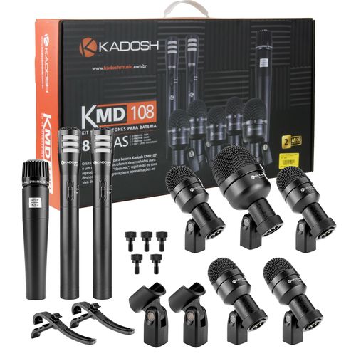 KIT 8 MICROFONES DE FIO PARA BATERIA KMD 108 KADOSH