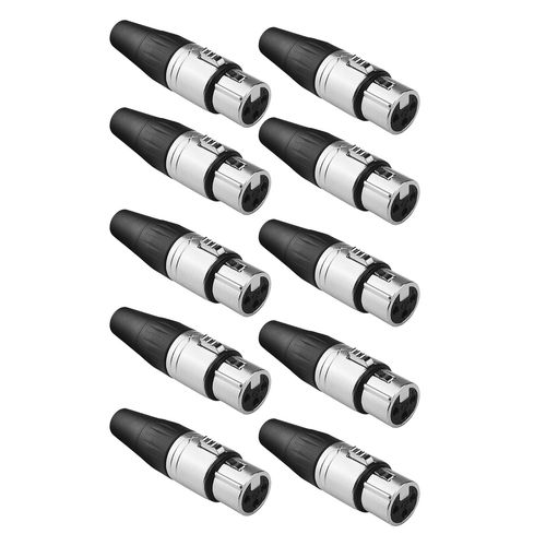 KIT 10 CONECTOR XLR CANON FEMEA 3 PINOS NIQUELADO RX3FP-NT ROXTONE