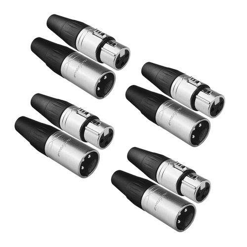 KIT 4 KIT PAR DE CONECTOR XLR CANON FEMEA E XLR CANON MACHO 3 PINOS NIQUELADO RX3FP-NT RX3MP-NT ROXT