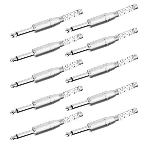 KIT 10 CONECTOR PLUG P10 MACHO MONO NIQUELADO COM MOLA RJ2PP-NN ROXTONE