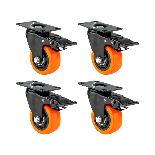 KIT 4 RODA PARA CASE 3 POLEGADAS COM FREIO LRCF-3 LUMINOS