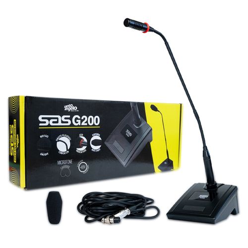 MICROFONE DE MESA COM FIO GOOSENECK 50CM COM BASE PHANTON POWER G200 SAS