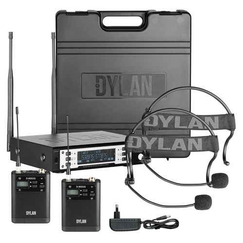 MICROFONE SEM FIO DUPLO HEADSET UHF FREQUENCIA VARIAVEL D-9006S DYLAN
