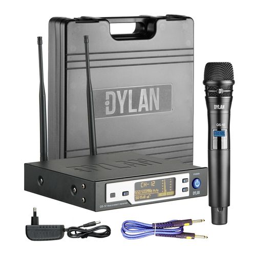 MICROFONE SEM FIO DE MAO UHF FREQUENCIA VARIAVEL QS-10 DYLAN