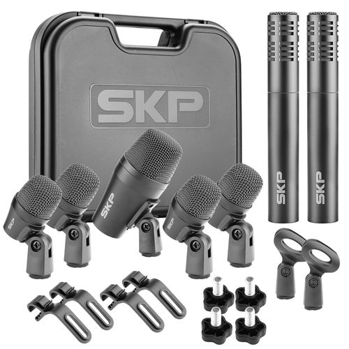 KIT 7 MICROFONES DE FIO PARA BATERIA DRUM 7 SKP