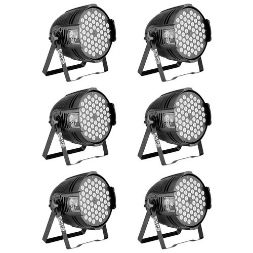 KIT 6 REFLETOR LED PAR 64 54 LEDS 3W RGBW OPT SPOT PRO 54X3 RGBW  LUMINOS